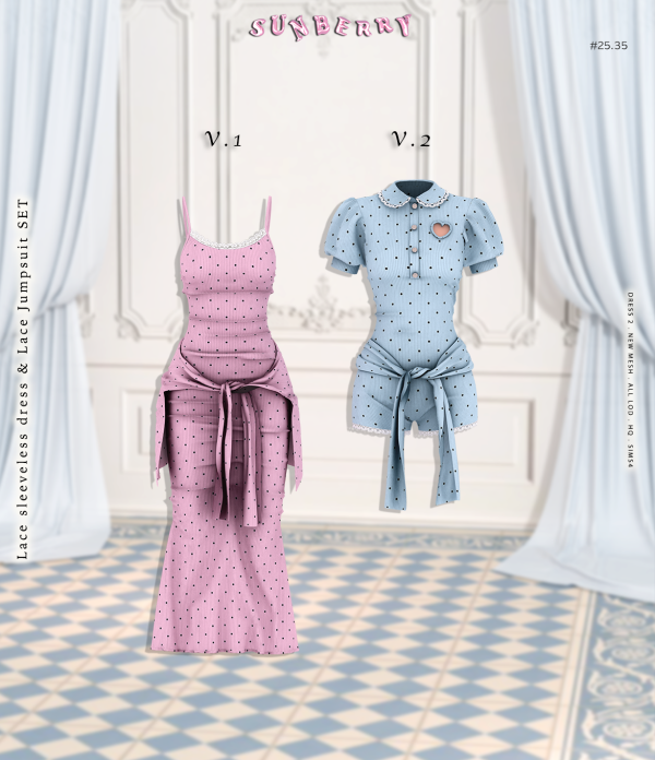 Alpha [SUNBERRY] 2535_ Lace sleeveless dress Lace Jumpsuit SET by simsfinds - The Sims 4 Custom Content