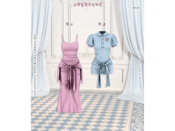 Alpha [SUNBERRY] 2535_ Lace sleeveless dress Lace Jumpsuit SET - The Sims 4 Custom Content