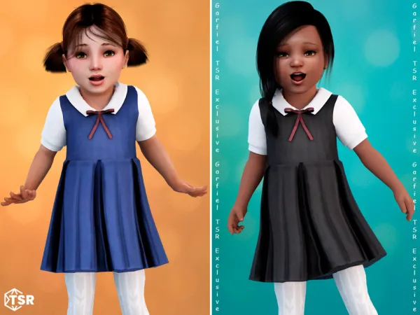Mix Toddler Classic pinafore dress with ribbon accent by Garfiel - The Sims 4 Custom Content