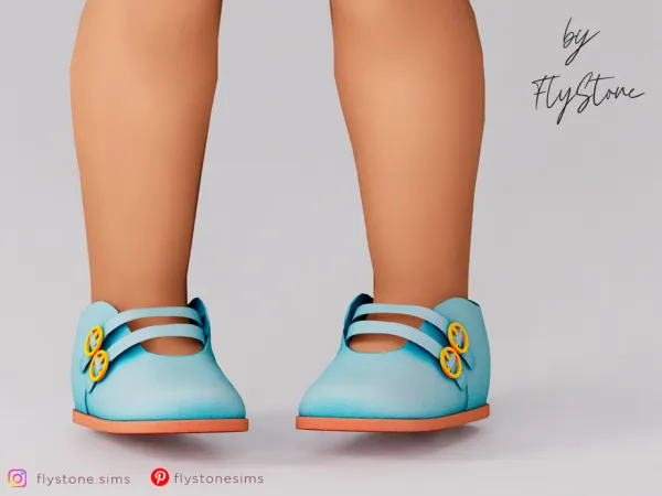 Maxis Match Toddler Leather Flats With Two Straps And Gold Buckles by FlyStone - The Sims 4 Custom Content