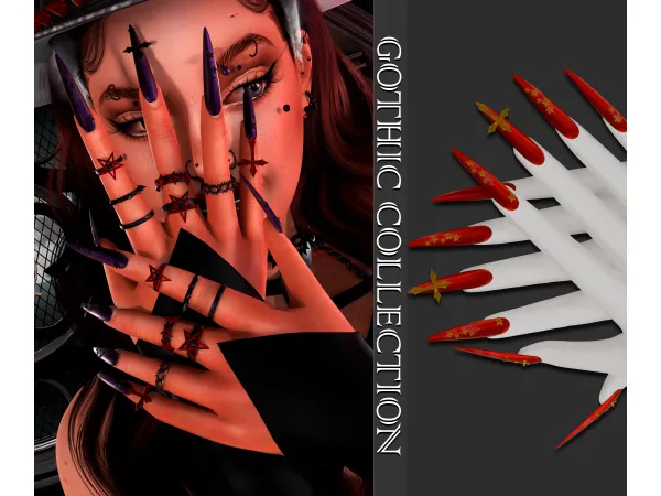 Alpha Gothic Colletion Nails Rings - The Sims 4 Custom Content