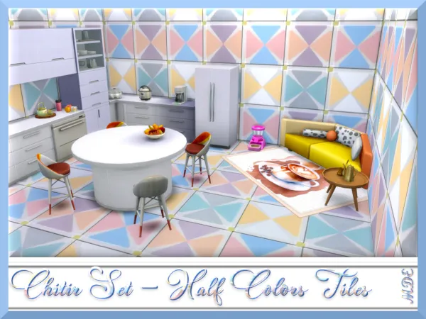 Maxis Match Chitir Set Half Colors Tiles by _MDE_ - The Sims 4 Custom Content