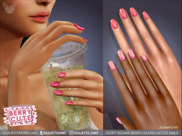 Alpha Short Square Berry Colors Cat Eye Nails - The Sims 4 Custom Content