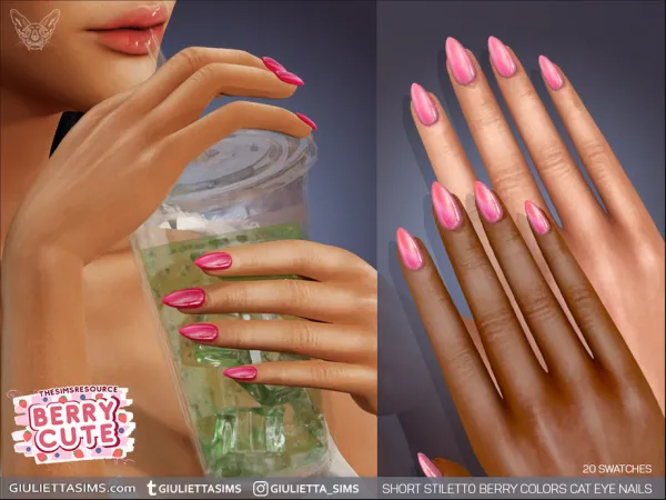 Alpha Short Stiletto Berry Colors Cat Eye Nails - The Sims 4 Custom Content