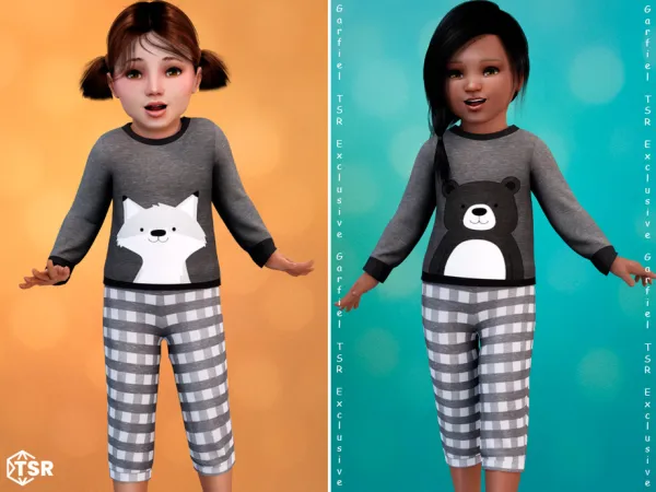 Alpha Toddler Animal print pajamas with plaid pants by Garfiel - The Sims 4 Custom Content