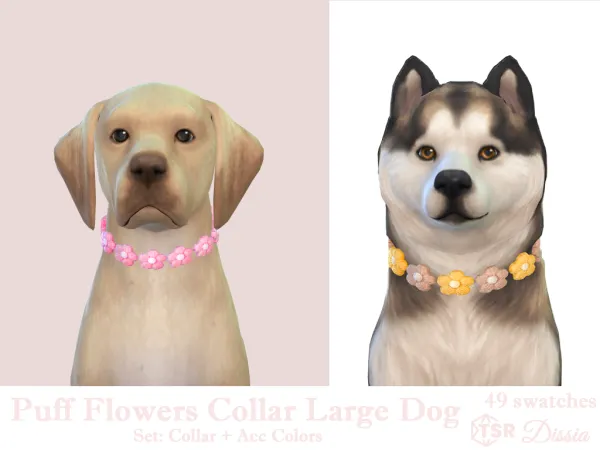 Maxis Match Puff Flowers Collar Set Large Dogs by Dissia - The Sims 4 Custom Content