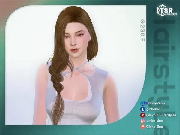 Alpha Side Braid Hair Ginko 230 Sims by Daisy - The Sims 4 Custom Content