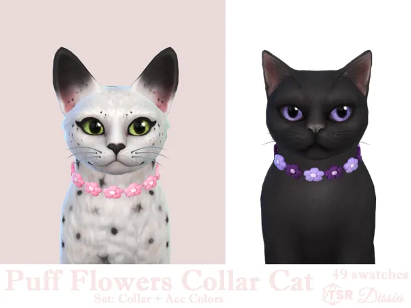 Maxis Match Puff Flowers Collar Set Cats by Dissia - The Sims 4 Custom Content
