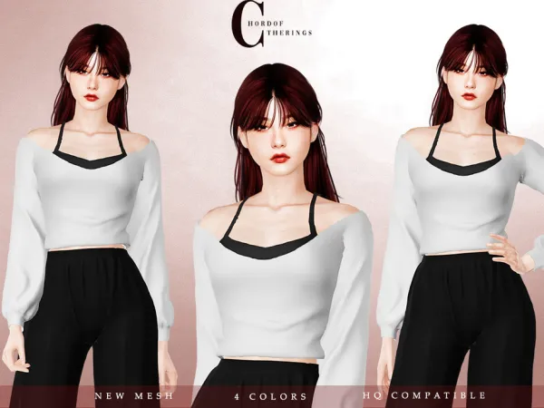 Mix Crop Top Long Sleeve T 804 by ChordoftheRings - The Sims 4 Custom Content