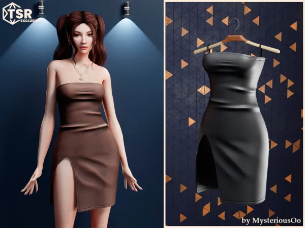 Alpha leather dress with a slit by MysteriousOo - The Sims 4 Custom Content