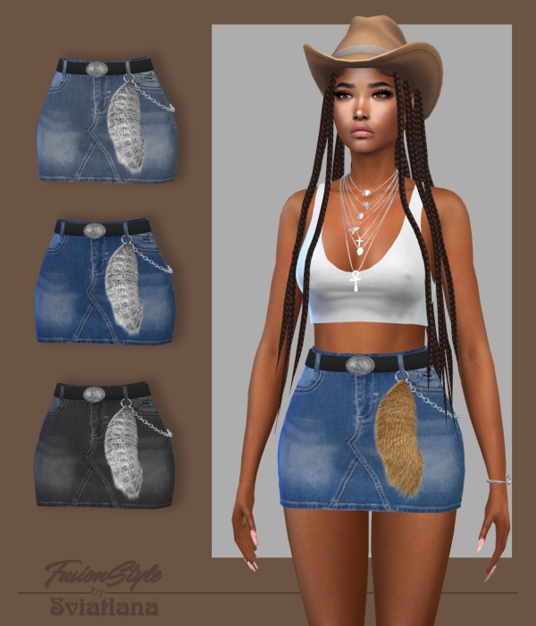 Mix short denim skirt with fur tail by fusionstylesims4 - The Sims 4 Custom Content