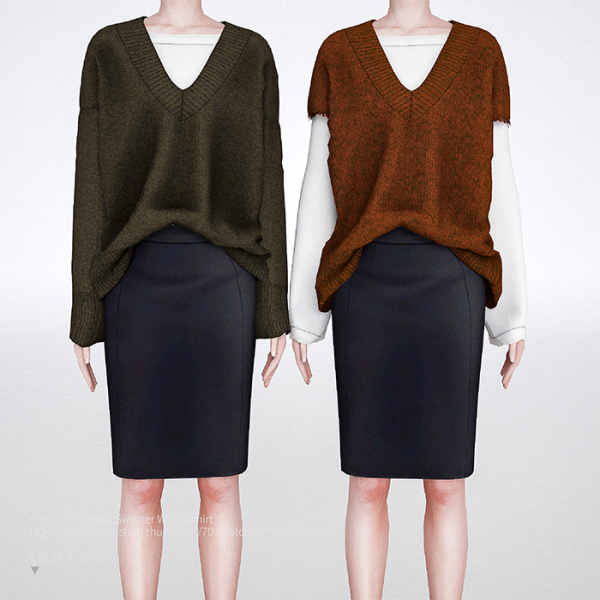 Alpha Oversized V neck Sweater With T shirt by simsfinds - The Sims 4 Custom Content