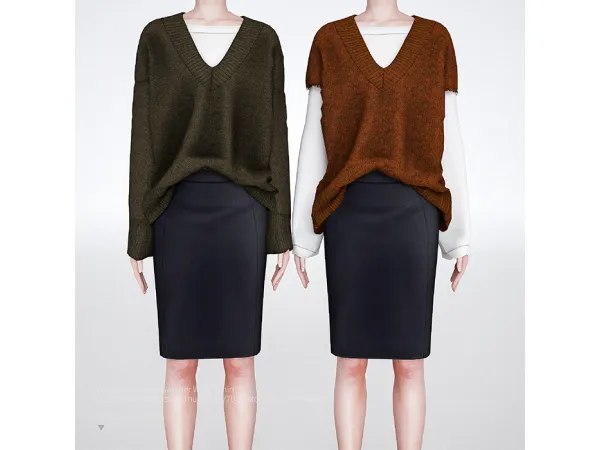 Alpha Oversized V neck Sweater With T shirt by charonlee - The Sims 4 Custom Content