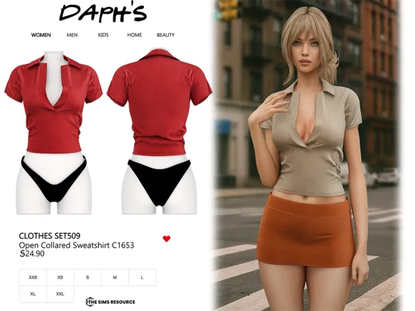 Alpha Daph's Clothes SET509 Open Collared Sweatshirt C1653 by daphsmods - The Sims 4 Custom Content
