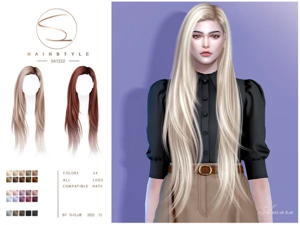Alpha Long straight hairstyle(Amara041222) Club by S - The Sims 4 Custom Content