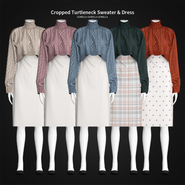Alpha Cropped Turtleneck Sweater Dress by simsfinds - The Sims 4 Custom Content