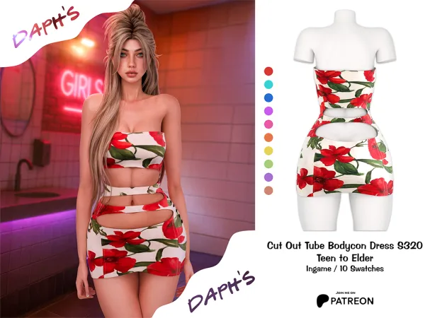 Alpha Daph's Cut Out Tube Bodycon Dress S320 - The Sims 4 Custom Content