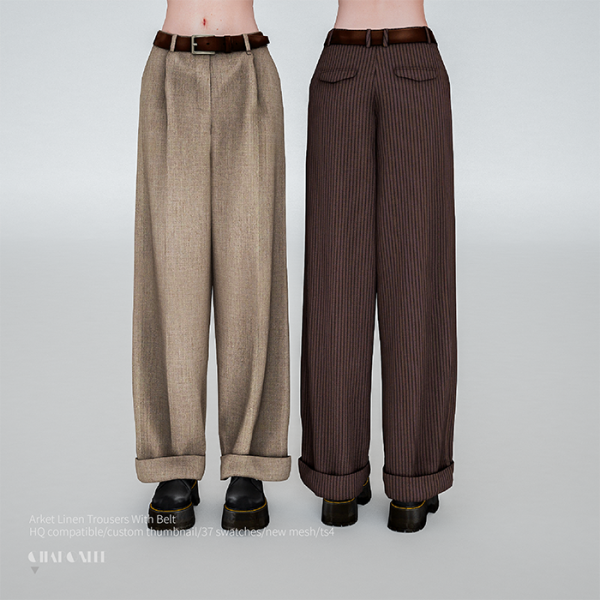 Alpha Arket Linen Trousers With Belt by simsfinds - The Sims 4 Custom Content