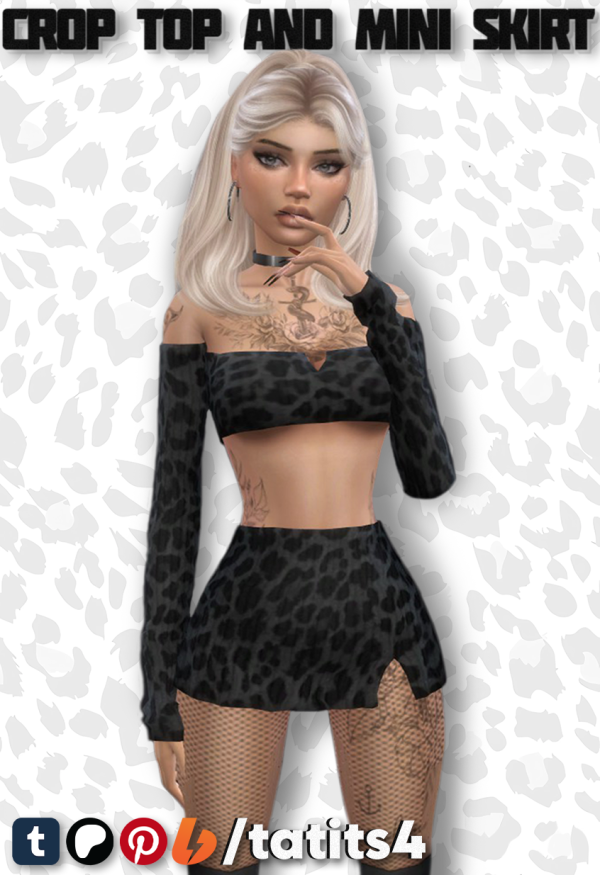 Maxis Match Mini crop top with long sleeves and mini skirt with a slit by tatits4 - The Sims 4 Custom Content