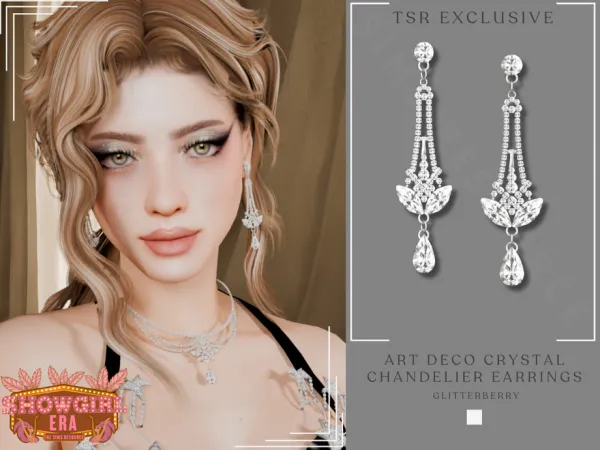 Alpha Showgirl Art Deco Crystal Chandelier Earrings by Glitterberryfly - The Sims 4 Custom Content