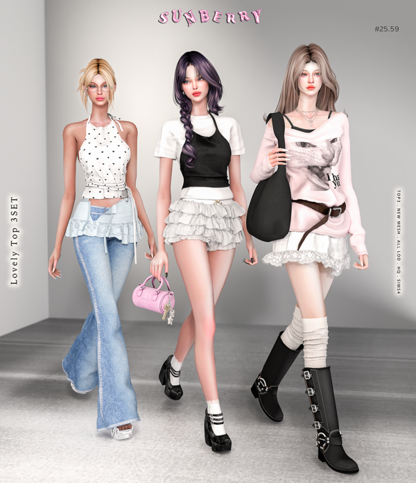 Alpha [SUNBERRY] 2559_Lovely Top 3SET by simsfinds - The Sims 4 Custom Content