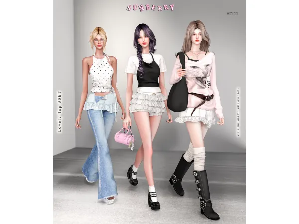 Alpha [SUNBERRY] 2559_Lovely Top 3SET - The Sims 4 Custom Content