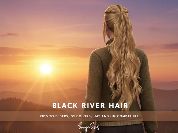 Alpha Black River Hair (With Bangs) - The Sims 4 Custom Content
