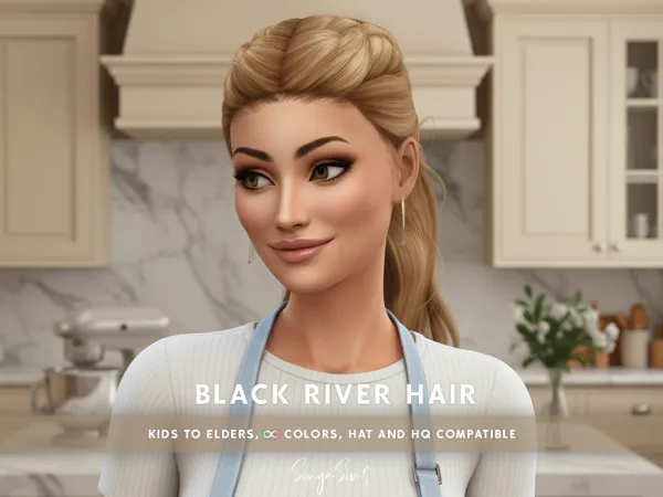 Alpha Black River Hair (No Bangs) - The Sims 4 Custom Content