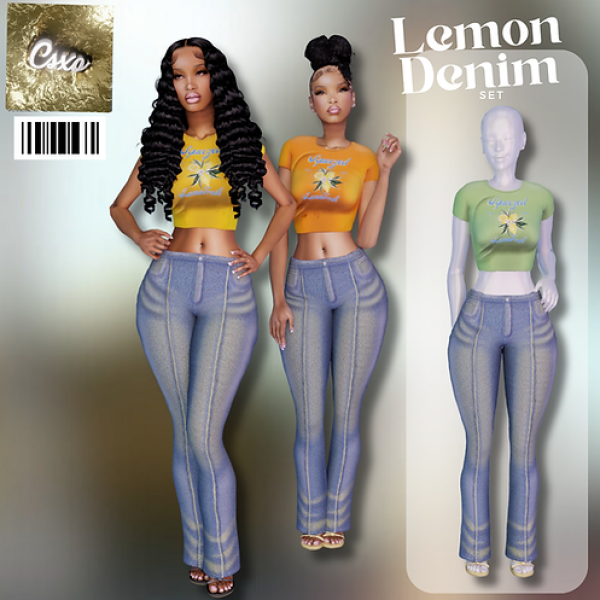 Alpha Lemon Denim Set by simsfinds - The Sims 4 Custom Content