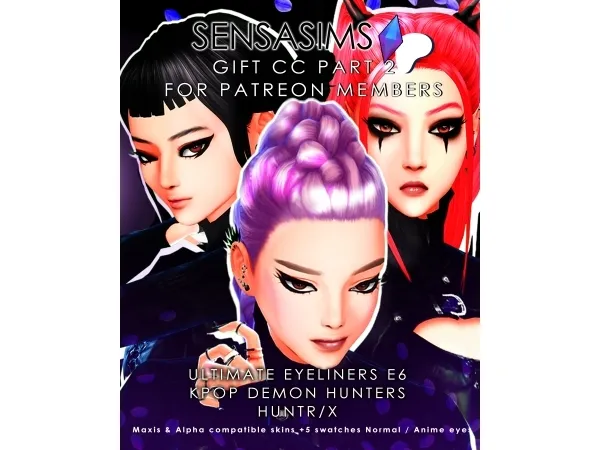 Mix 42417097080335u200bu200bULTIMATE HUNTRIX EYELIERS uff5cCC MAKEUP MAXIS MIX E6uff5cGIFT PART 2 HUNTRIX KPOP DEMON HUNTERS - The Sims 4 Custom Content