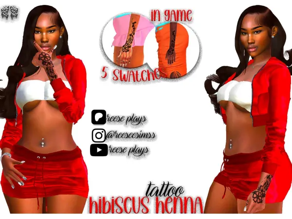 Mix Hibiscus Henna Hand Tattoo by reeseplays - The Sims 4 Custom Content