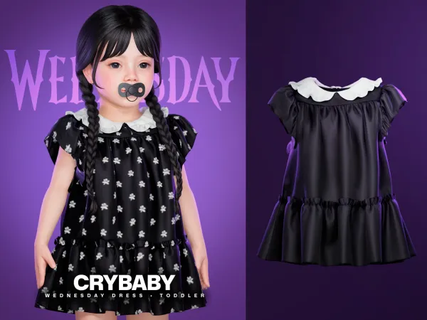 Alpha CRYBABY Wednesday Dress I Toddler (Wandinha) - The Sims 4 Custom Content