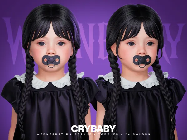 Maxis Match CRYBABY Wednesday Hairstyle I Toddler (Wandinha) - The Sims 4 Custom Content