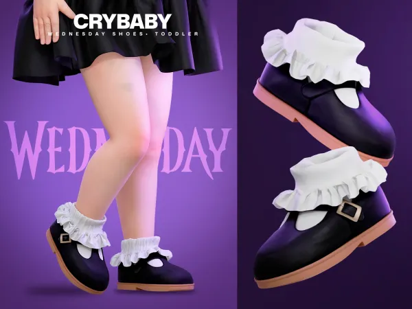 Alpha CRYBABY Wednesday Shoes (Mary Jane) I Toddler (Wandinha) - The Sims 4 Custom Content