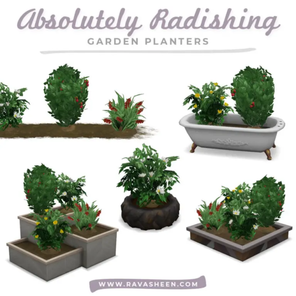 Maxis Match RAVASHEEN ABSOLUTELY RADISHING GARDEN PLANTERS by simsfinds - The Sims 4 Custom Content