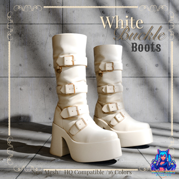 Alpha White Buckle Boots by simsfinds - The Sims 4 Custom Content