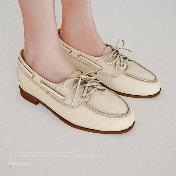 Alpha Bally Plume Leather Lace up Moccasin Shoes by simsfinds - The Sims 4 Custom Content