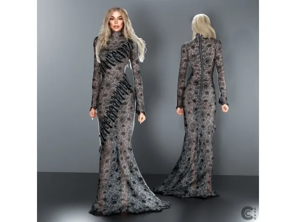 Alpha Sheer Lace Feather Train Gown cool_content_star - The Sims 4 Custom Content