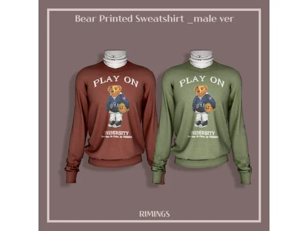 Alpha [RIMINGS] Bear Printed Sweatshirt _male ver - The Sims 4 Custom Content