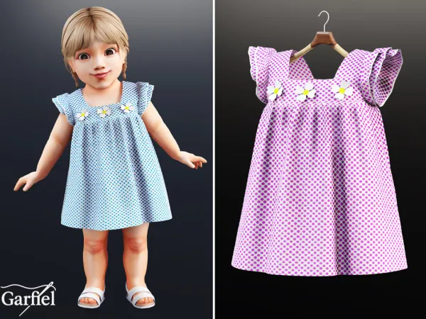 Mix Infant Polka dot dress with daisy detail - The Sims 4 Custom Content