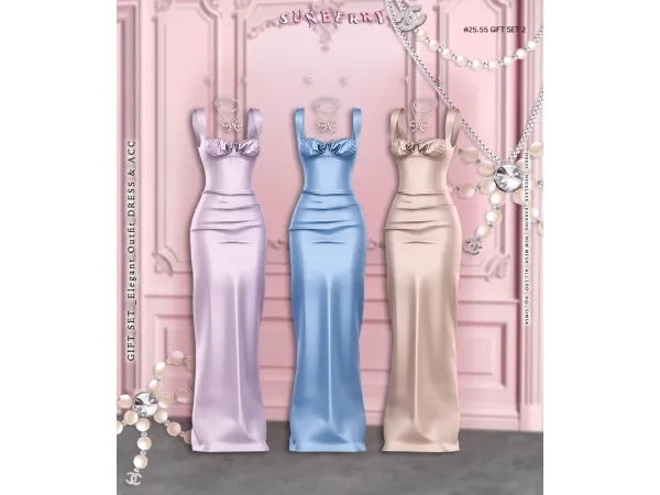 Alpha [SUNBERRY] 2555 GIFT SET2Elegant Outfit Dress - The Sims 4 Custom Content