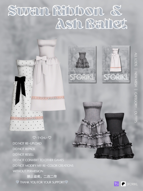 Alpha SforiklSwan Ribbon Ash Ballet by simsfinds - The Sims 4 Custom Content
