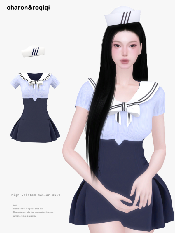 Mix [charonroqiqi]high waisted sailor suit by simsfinds - The Sims 4 Custom Content