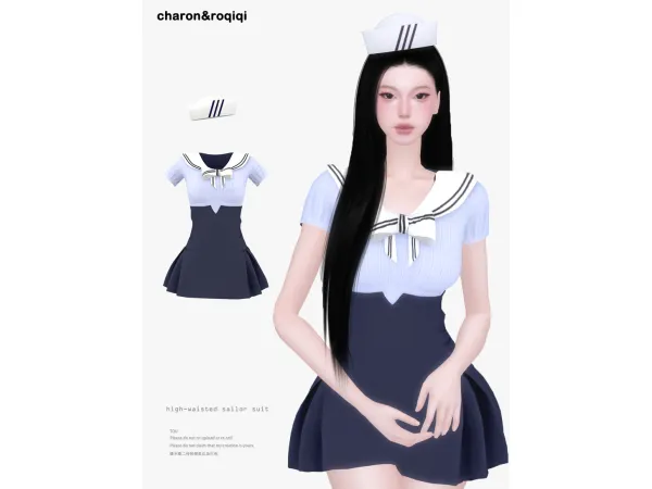 Mix [charonroqiqi]high waisted sailor suit - The Sims 4 Custom Content