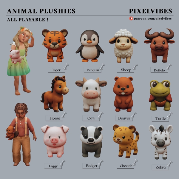 Mix Animal Plushies by pixelvibes - The Sims 4 Custom Content