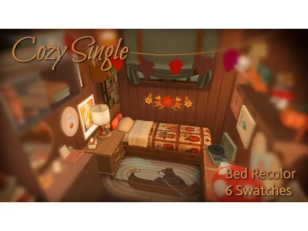 Maxis Match [shinyswablu] cozy fall bed single - The Sims 4 Custom Content