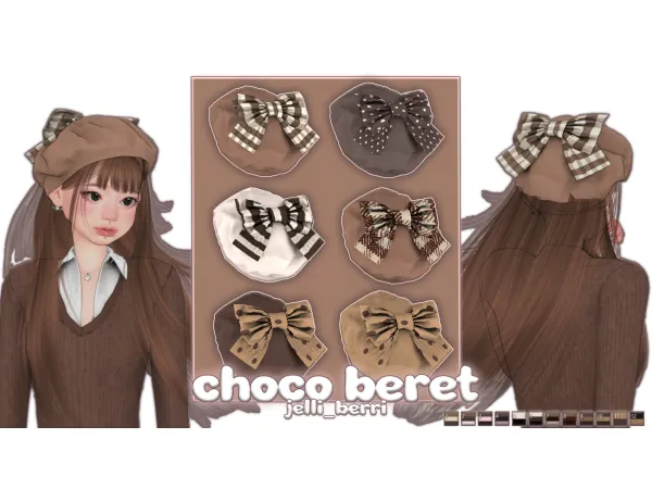 Maxis Match choco beret by jelli_berri - The Sims 4 Custom Content