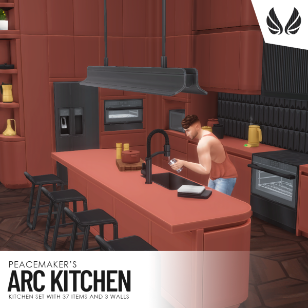 Maxis Match ARC Kitchen Kitchen Set with 37 Items and 3 Walls by simsfinds - The Sims 4 Custom Content