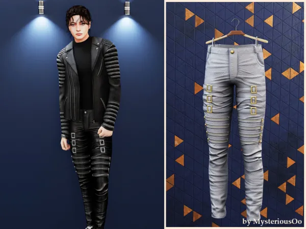 Alpha Leather pants with belts and zippers by MysteriousOo - The Sims 4 Custom Content