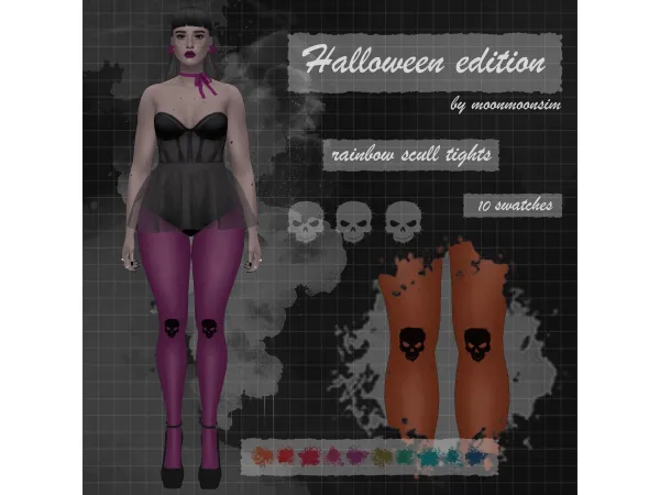 Mix Halloween rainbow scull tights M01 by moonmoonsim - The Sims 4 Custom Content